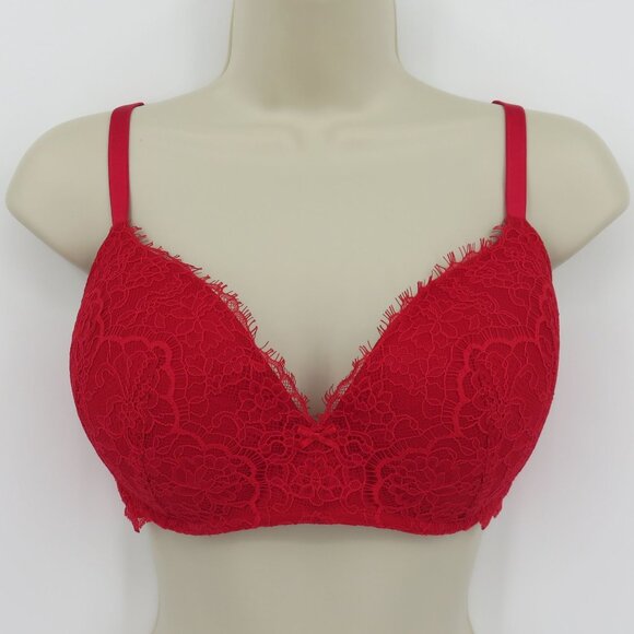 Victorias Secret 36D Dream Angels Padded No Wire Bra Red Lace Bow Wireless Sexy - Picture 14 of 15